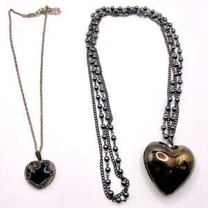 2 black heart pendant necklaces